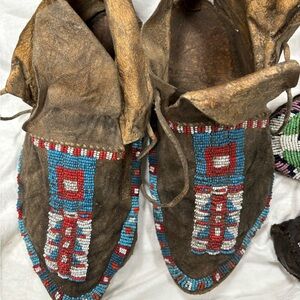 Handcrafted Beaded Moccasins - Brown and Blue